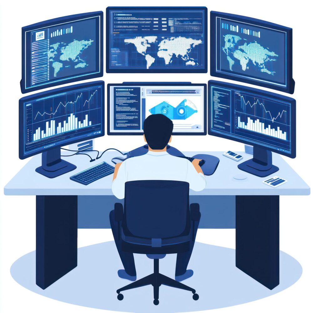 Administrateur informatique consultant des écrans de supervision affichant l’état des serveurs et des applications.