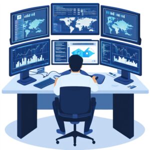 Administrateur informatique consultant des écrans de supervision affichant l’état des serveurs et des applications.